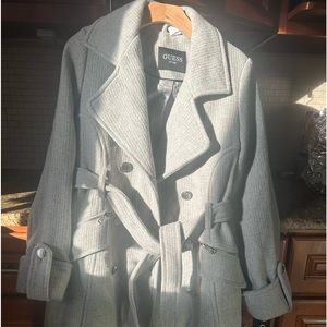 Beautiful long gray well Guess coat. Brand new! Gorgeous!